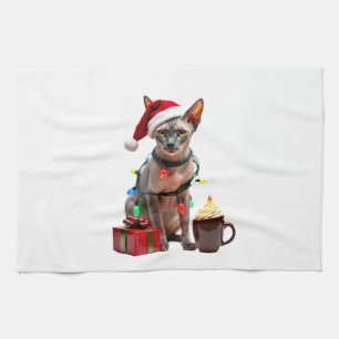 Pet Animal Lovers Cute Sphynx cat Reindeer Antlers Kitchen Towel