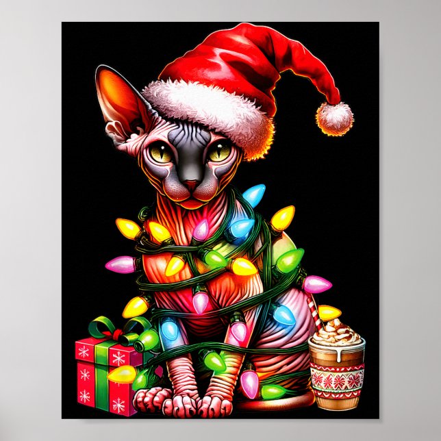 Pet Animal Lovers Cute Sphynx Cat Reindeer Antlers Poster (Front)
