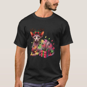 Pet Animal Lovers Cute Sphynx cat Reindeer Antlers T-Shirt