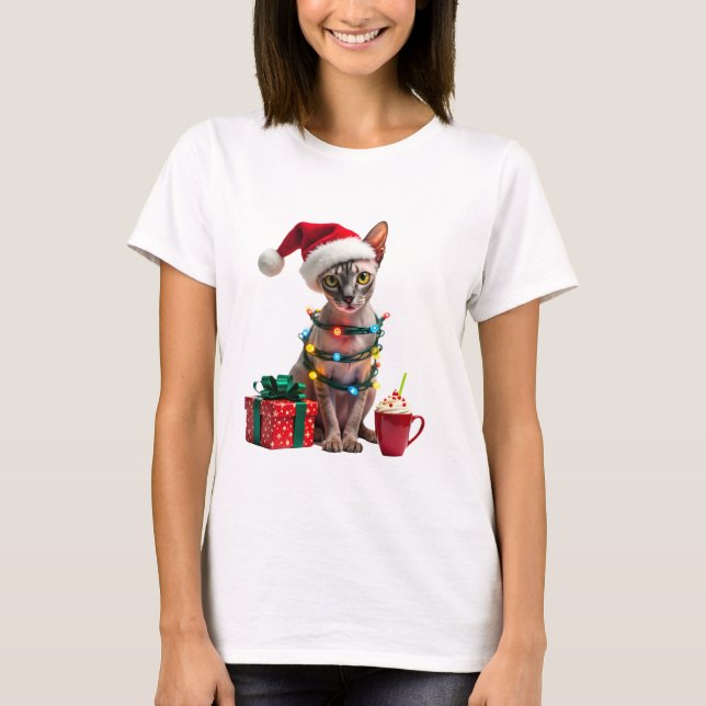 Pet Animal Lovers Cute Sphynx cat Reindeer Antlers T-Shirt (Front)