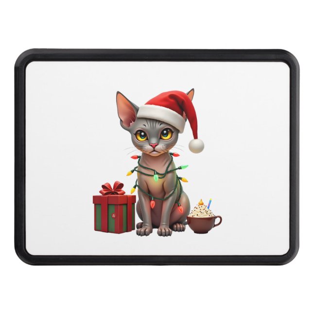 Pet Animal Lovers Cute Sphynx cat Reindeer Antlers Trailer Hitch Cover (Front)