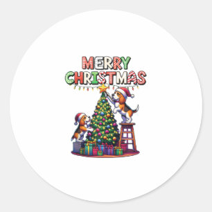 Pet Animal Lovers Xmas Beagle Dogs Decorating Chri Classic Round Sticker