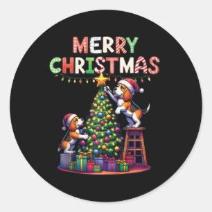 Pet Animal Lovers Xmas Beagle Dogs Decorating Chri Classic Round Sticker