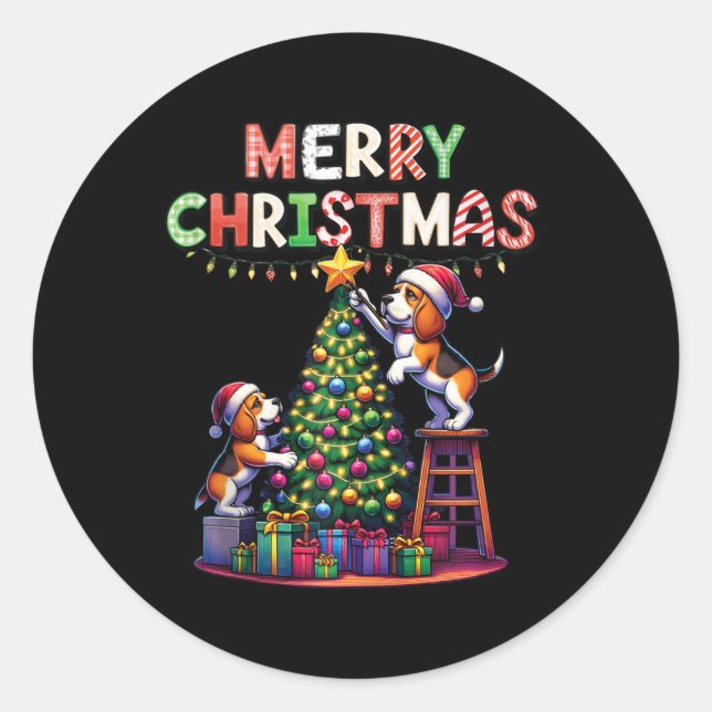 Pet Animal Lovers Xmas Beagle Dogs Decorating Chri Classic Round Sticker (Front)
