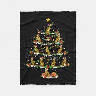 Pet Animal Xmas Lights Santa Bengal Cat Christmas  Fleece Blanket