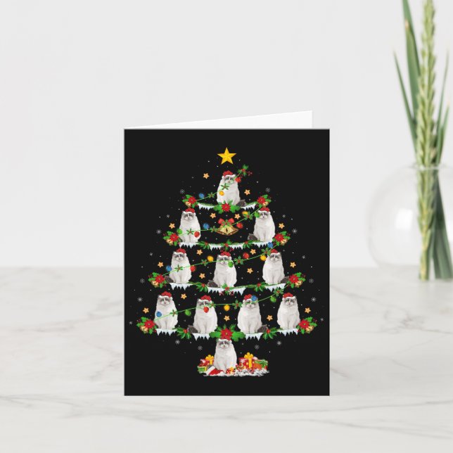 Pet Animal Xmas Lights Santa Ragdoll Cat Christmas Card (Front)