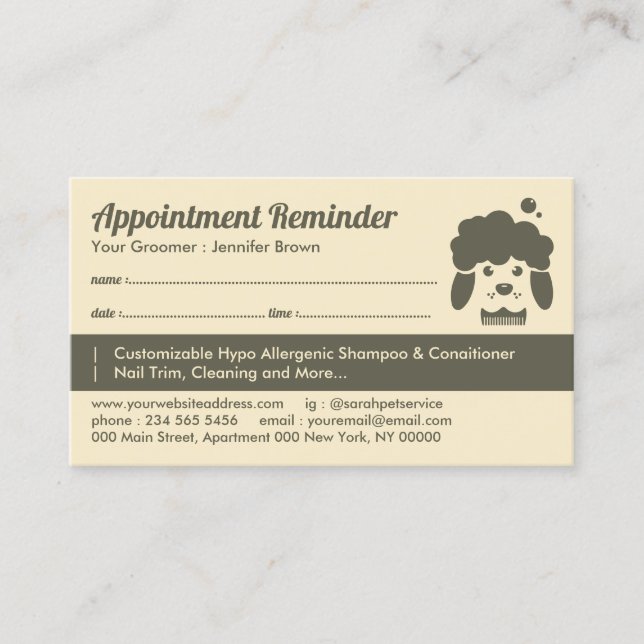 Pet Bath Spa Appointment Remind Dog Groomer Business Card (Front)