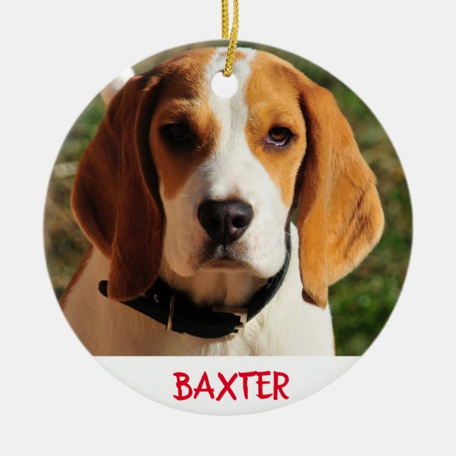 Pet Beagle Dog Photo Personalized Ceramic Ornament (Front)