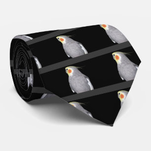 Pet Bird Cockatiel Photo on Black with Grey Stripe Tie