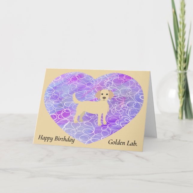 Pet Birthday Card for Golden Lab. Heart Background (Front)