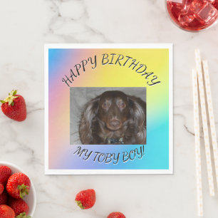 Pet Birthday Curved Gradient Photo Design Napkin