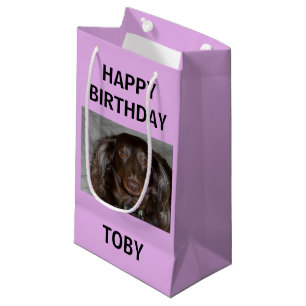 Pet Birthday Purple Photo Script Design Small Gift Bag