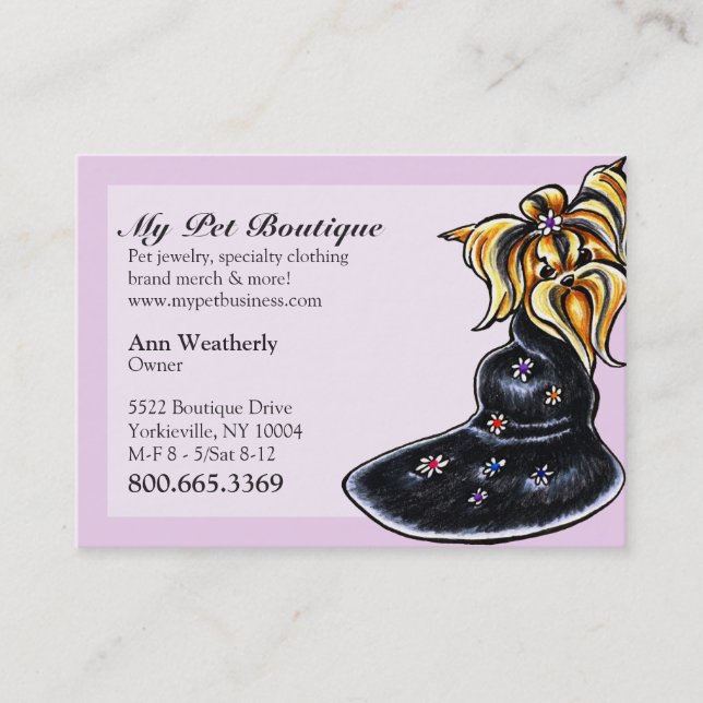 Pet Boutique Fancy Yorkie Dog Business Card (Front)