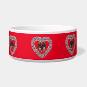 Pet Bowl Basset Hounds On Pink In Heart Diamond