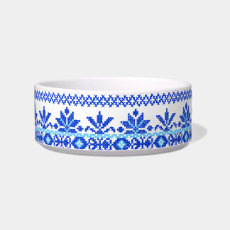 Pet Bowl Blue on Blue Cross Stitch Ukrainian