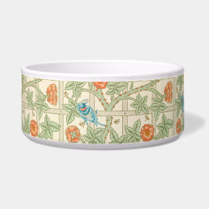 Pet Bowl Floral Garden Trellis Pattern with Birds