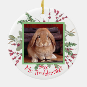 Pet Bunny Rabbit Christmas Photo Santa Cute Custom Ceramic Ornament