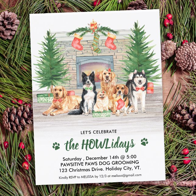 Pet Business Dog Lover Cute Dogs Christmas Holiday Invitation Postcard (Creator Uploaded)