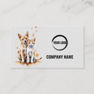 Pet Care Business Card Featuring Cat and Dog