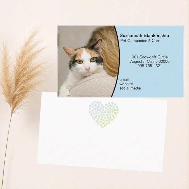 Pet Care Custom Photo On White Background Business Card (animal care business card template with custom photo)