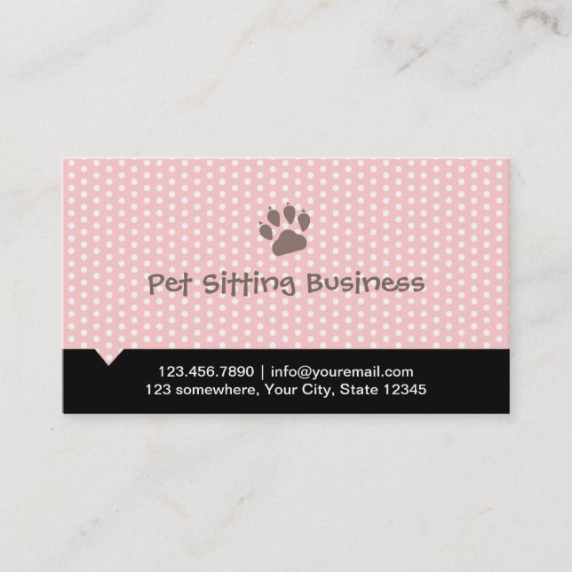 Pet Care Cute Paw Pink Pet Sitter Business Card (Front)