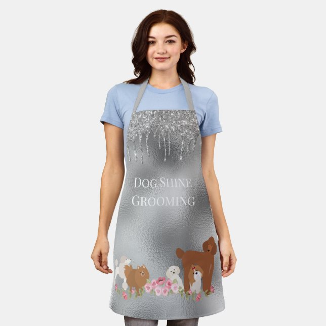 Pet Care Dog Grooming silver Personalized Apron (Worn)