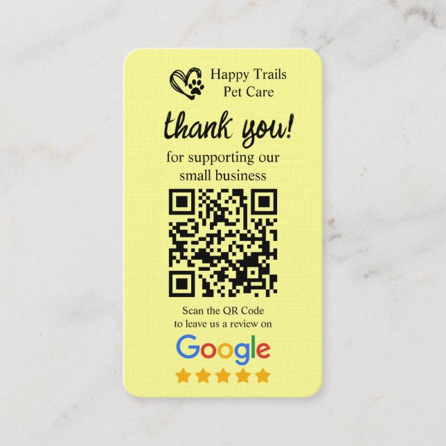 Pet Care Google Review Request Card with QR code (Front)