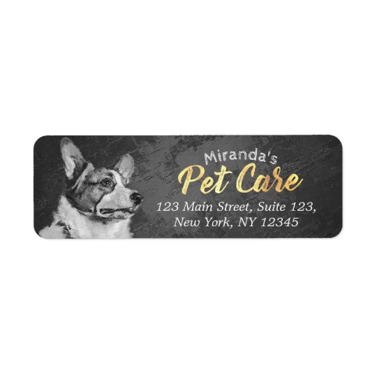 Pet Care Grooming Black and White Dog Oil Painting Return Address Label