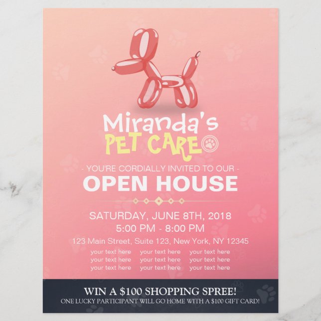 Pet Care Grooming Shop Open House Cute Dog Balloon Flyer (Front)