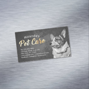 Pet Care Grooming Sitting B & W Dog Oil Painting Magnetic Business Card