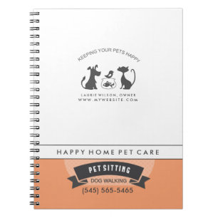 Pet Care Orange & White Retro Matching Notebook