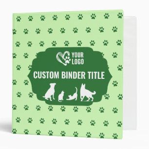 Pet Care Paw Print Dog and Cat Care Services Green Binder