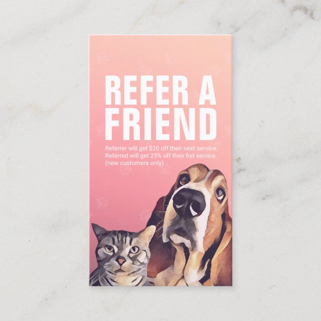 Pet Care Sitting Bathing & Grooming Referral Card (Front)