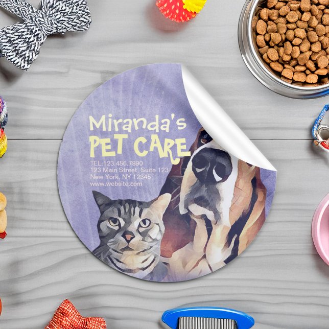 Pet Care Sitting Bathing Grooming Salon Food Shop  Classic Round Sticker (Creator Uploaded)
