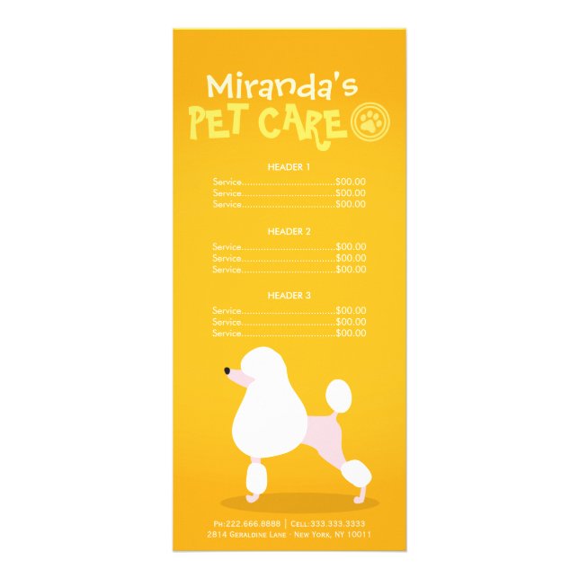 Pet Care Sitting Grooming Beauty Salon Price List Rack Card (Front)