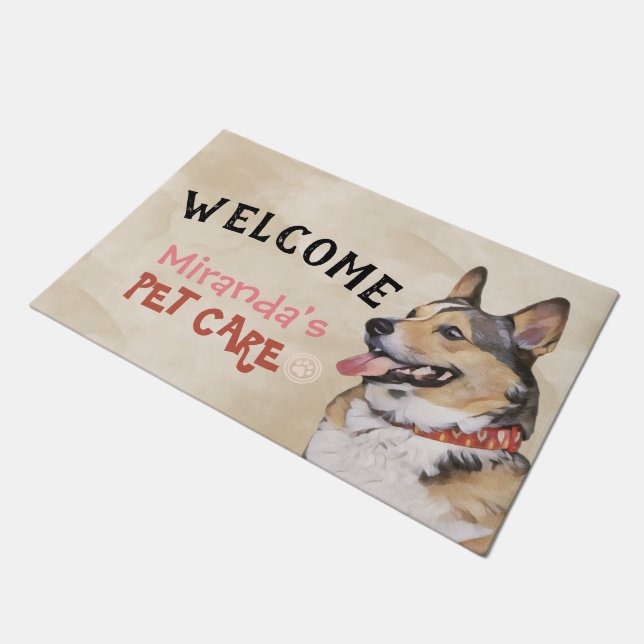 Pet Care Sitting Grooming Dog Beauty Salon Welcome Doormat (Angled)