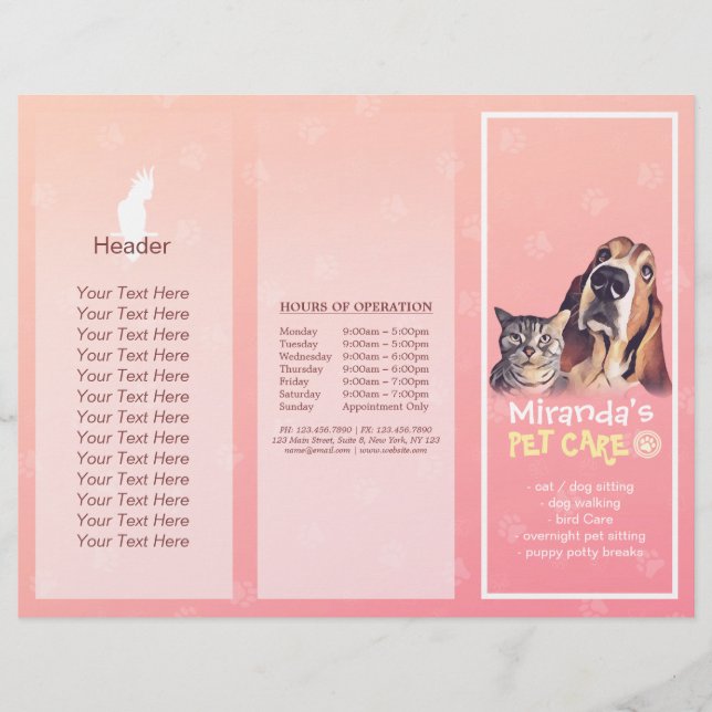 Pet Care Sitting Grooming Salon Tri-Fold Brochures (Front)