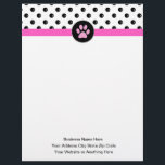 Pet Care Theme Trendy Letterhead<br><div class="desc">Pet care business letterhead in a fun trendy style with paw print and polka dots pattern perfect for any business theme related to dogs, cats, pets, pet health, or veterinarian animal hospitals.</div>
