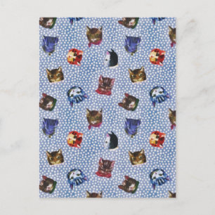 Pet Cat Blue Polka Dots Kitten Watercolor Holiday Postcard