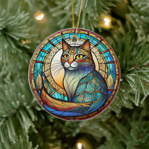 Pet Cat Ceramic Decorative Stained glass look Ornament