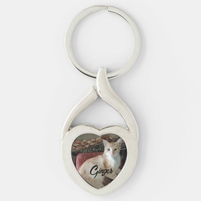 Pet Cat Custom Photo with Customizable Name  Keychain (Front)