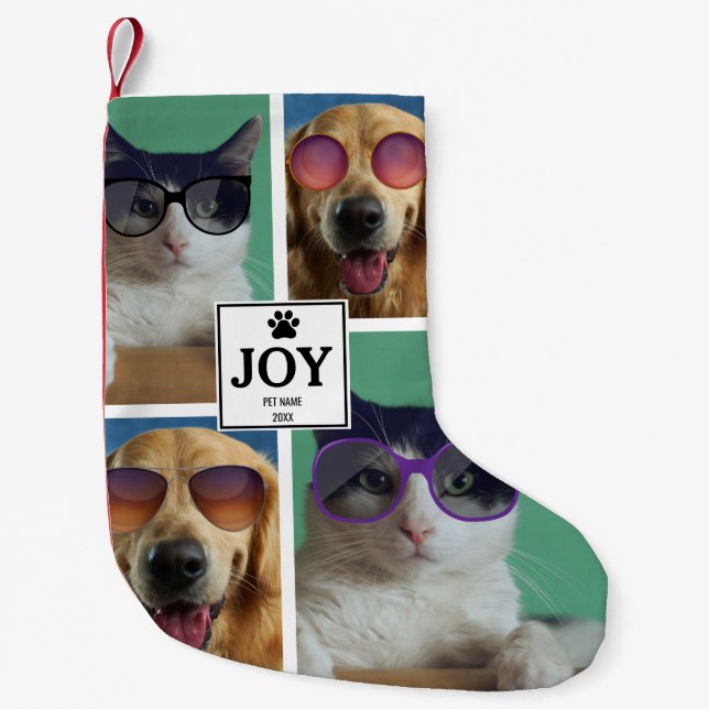 Pet Cat Dog Christmas Animal Photo Collage Xmas  Small Christmas Stocking (Front)