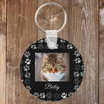 Pet Cat Dog Paw Prints Black Photo Custom Gift Keychain<br><div class="desc">This design was created though digital art. It may be personalized in the area provide or customizing by choosing the click to customize further option and changing the name, initials or words. You may also change the text colour and style or delete the text for an image only design. Contact...</div>
