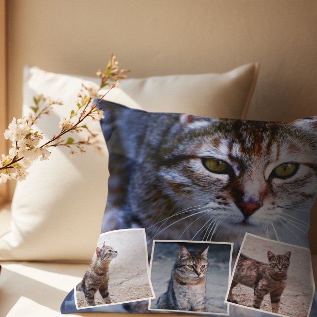 Pet Cat Memorial 4 Picture Collage & Quote Throw Pillow (Creator Uploaded)