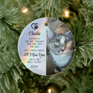 Pet Cat Memorial Goodbye Quote Photo Rainbow Ceramic Ornament