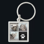 Pet Cat Memorial In Loving Memory Photo Keychain<br><div class="desc">This beautiful cat photo memorial keychain is personalized with adorable pictures of your sweet girl kitty. Customize this thoughtful keepsake gift with your own custom feline photographs next to a black square with a cute white paw print and your kitten's name in loving memory.</div>