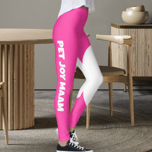 Pet Cat Mom Name Electric Pink White Custom Text Leggings