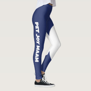Pet Cat Mom Name Navy Blue White Customized Text Leggings