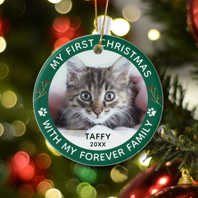 Pet Cat My First Christmas Custom Photo Ceramic Ornament (Creator Uploaded)