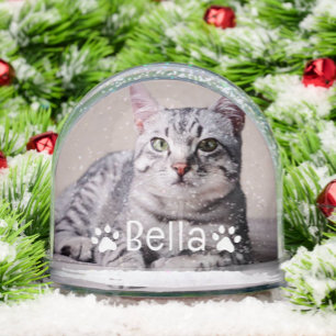 Pet Cat Name and Paw Print Photo Snowglobe
